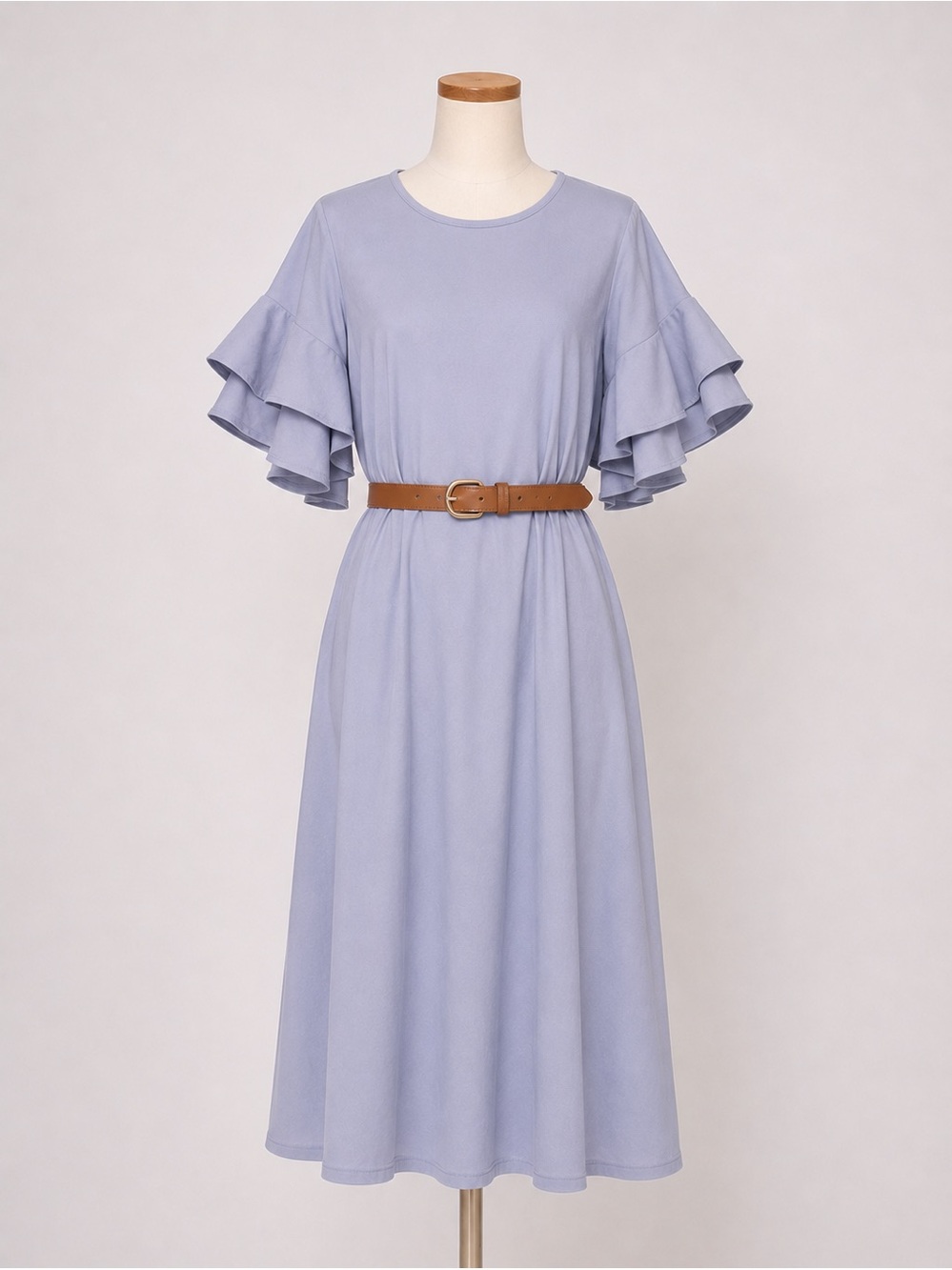 Dusty Lavender-Blue Flutter Sleeve Midi Dress